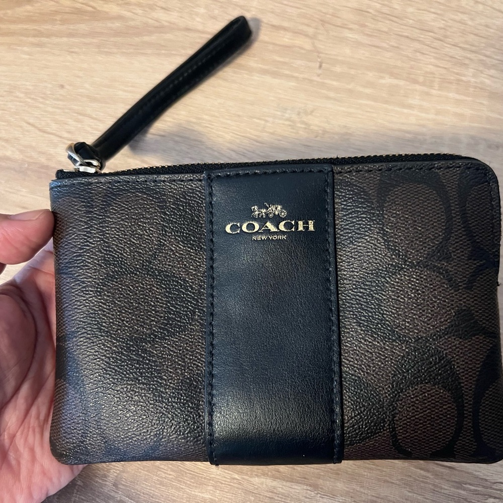 Coach Black and Brown Signature Wristlet